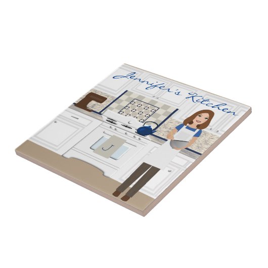 パーソナライズなブルネットの台所調理師のタイル タイル (側面)