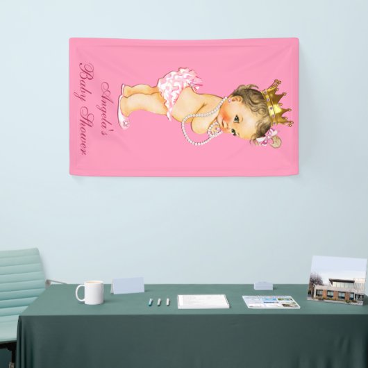 パーソナライズなブルネットの小さいプリンセスのベビーシャワー 横断幕 (トレードショー)