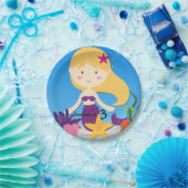 パーソナライズなブロンドの人魚の誕生日の紙皿 ペーパープレート (パーティー)