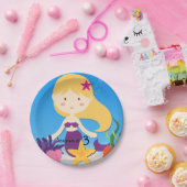 パーソナライズなブロンドの人魚の誕生日の紙皿 ペーパープレート (パーティー)