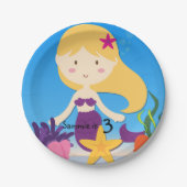 パーソナライズなブロンドの人魚の誕生日の紙皿 ペーパープレート (正面)