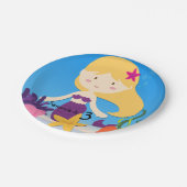 パーソナライズなブロンドの人魚の誕生日の紙皿 ペーパープレート (アングル)