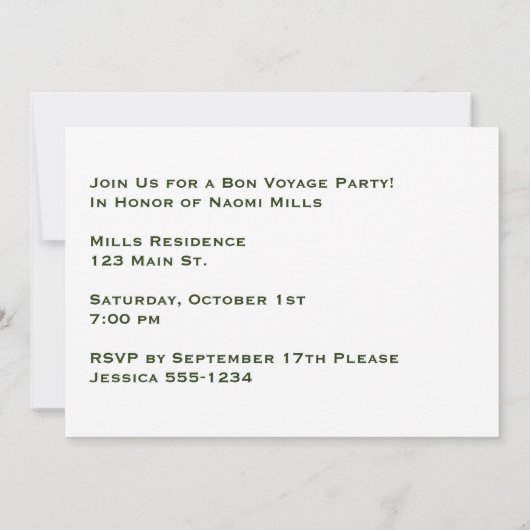 パーソナライズなプエルトリコの送別会 招待状 (裏面)