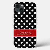 パーソナライズなプレッピーで赤くおよび黒い水玉模様 Case-Mate iPhoneケース (裏面)