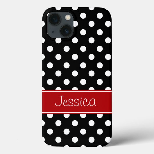 パーソナライズなプレッピーで赤くおよび黒い水玉模様 Case-Mate iPhoneケース (裏面)