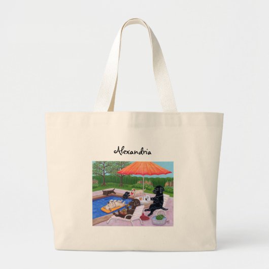 パーソナライズなプールを囲んでのパーティのラブラドール2 ラージトートバッグ (正面)