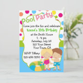 パーソナライズなプールを囲んでのパーティの誕生日のカスタムの招待状 招待状 (スタンド正面)