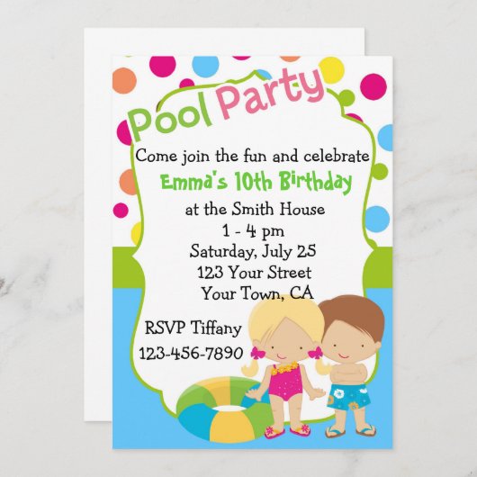 パーソナライズなプールを囲んでのパーティの誕生日のカスタムの招待状 招待状 (正面/裏面)