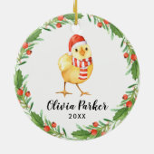 パーソナライズなベビーのひよこのかわいい鶏 セラミックオーナメント (裏面)