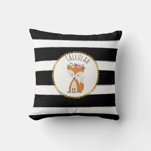 パーソナライズなベビーのキツネのストライプの枕 クッション (正面)