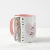 パーソナライズなベビーの写真のピンクのハンドルのコーヒー・マグ マグカップ (正面左)