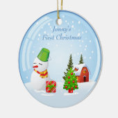 パーソナライズなベビーの初めてのクリスマスのかわいい雪玉 セラミックオーナメント (左)