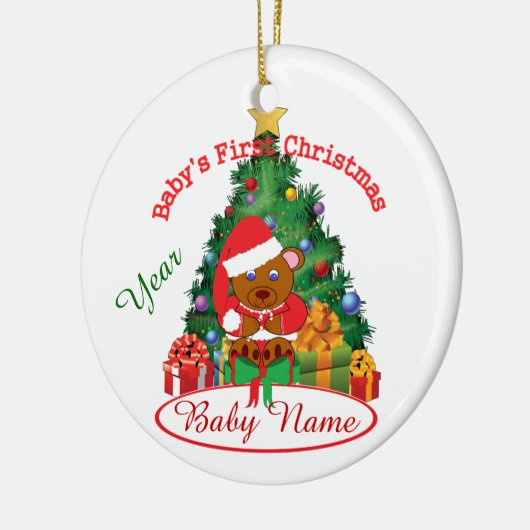 パーソナライズなベビーの初めてのクリスマスのオーナメント セラミックオーナメント (左)