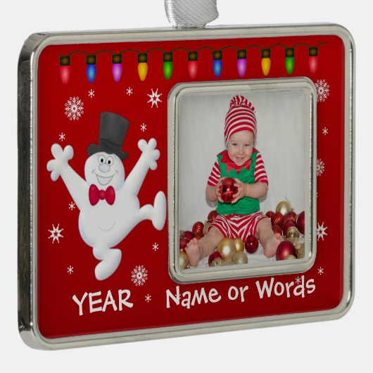 パーソナライズなベビーの初めてのクリスマスの写真のオーナメント シルバープレートフレームオーナメント (右)