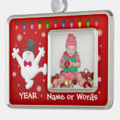 パーソナライズなベビーの初めてのクリスマスの写真のオーナメント シルバープレートフレームオーナメント (左)