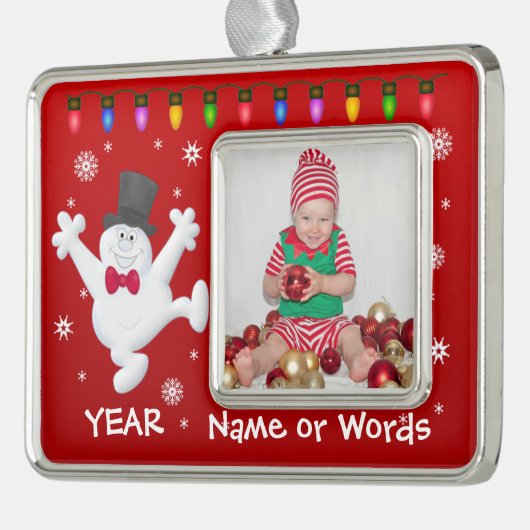 パーソナライズなベビーの初めてのクリスマスの写真のオーナメント シルバープレートフレームオーナメント (左)