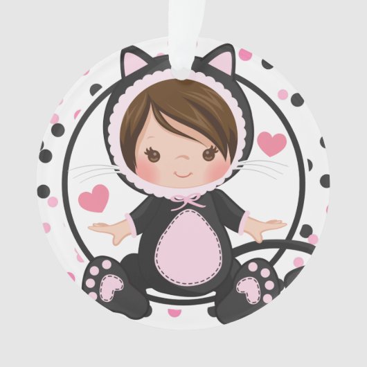 パーソナライズなベビーの第1クリスマスの子ネコ猫の女の子 オーナメント (正面)
