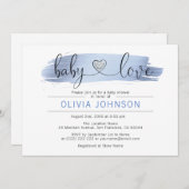 パーソナライズなベビー愛青く白い男の子のベビーシャワー 招待状 (正面/裏面)