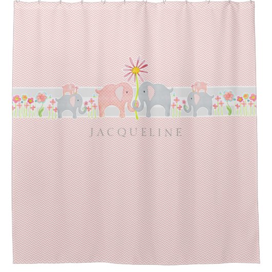 パーソナライズなベビー象の女の子の浴室のシャワー シャワーカーテン (正面)
