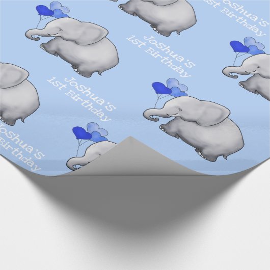 パーソナライズなベビー象の第1子供の誕生会 ラッピングペーパー (角)