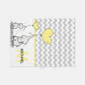 パーソナライズなベビー象の黄色の灰色シェブロン フリースブランケット (正面(横))