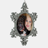 パーソナライズなペット写真のクリスマスのオーナメント スノーフレークピューターオーナメント (左)