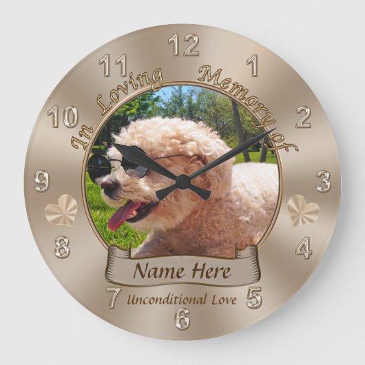 パーソナライズなペット記念のギフト名前、写真の時計 ラージ壁時計 (正面)