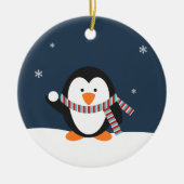 パーソナライズなペンギンのクリスマスのオーナメント セラミックオーナメント (正面)