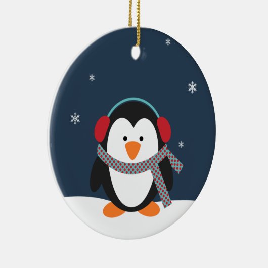 パーソナライズなペンギンのクリスマスのオーナメント セラミックオーナメント (右)