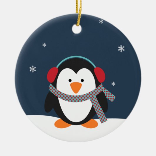 パーソナライズなペンギンのクリスマスのオーナメント セラミックオーナメント (正面)