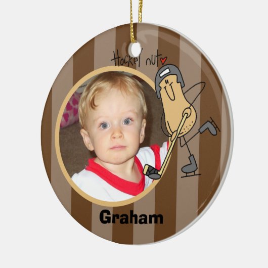 パーソナライズなホッケーのナットの写真のオーナメント セラミックオーナメント (左)