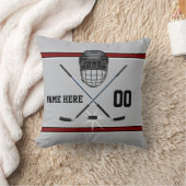 パーソナライズなホッケーの枕、灰色、黒、バーガンディ クッション (ブランケット)