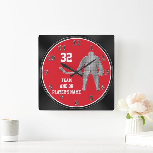 パーソナライズなホッケーチームのギフトあなたの文字、色 スクエア壁時計 (ホーム)