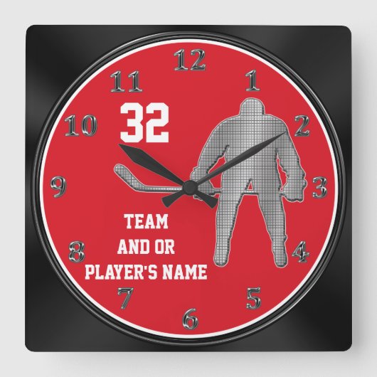 パーソナライズなホッケーチームのギフトあなたの文字、色 スクエア壁時計 (正面)