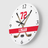 パーソナライズなホッケー選手の名前数赤 ラージ壁時計 (傾斜)