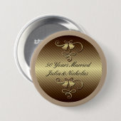 パーソナライズなボタン50年の結婚したな金ゴールドの 缶バッジ (正面&裏面)