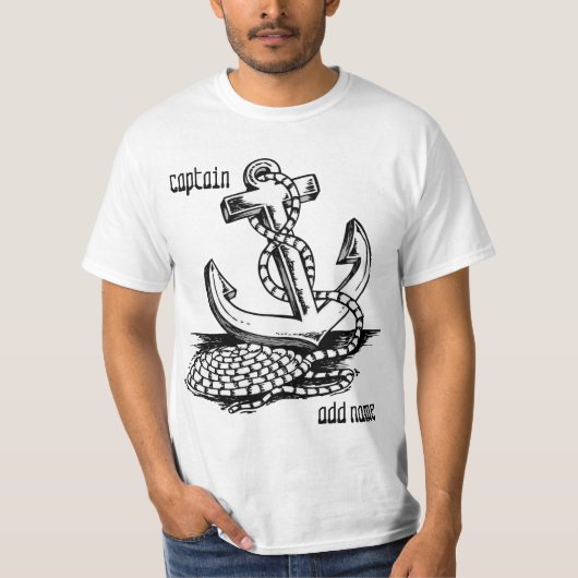 パーソナライズなボートの大尉の名前のいかりのTシャツ Tシャツ (正面)