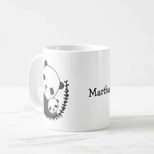 パーソナライズなマグのかわいいパンダのお母さんのベビーのカスタムのマグ コーヒーマグカップ (正面左)