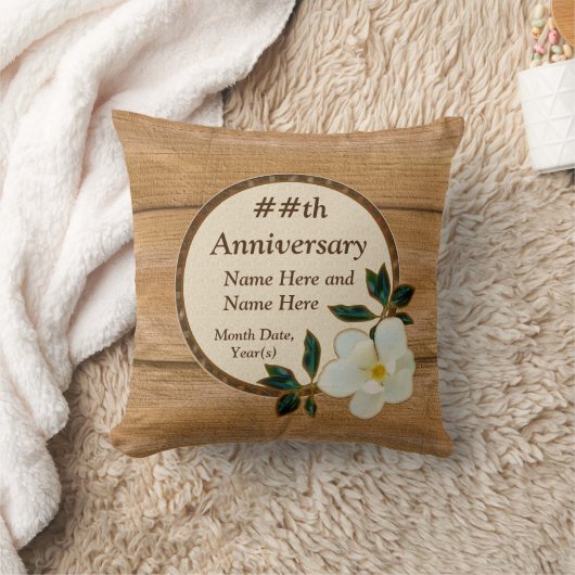 パーソナライズなマグノリアおよび木記念日の枕 クッション (ブランケット)