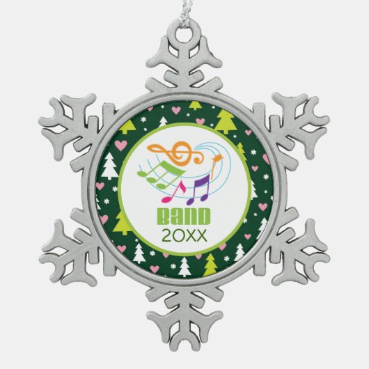 パーソナライズなマーチングバンド音楽クリスマスのギフト スノーフレークピューターオーナメント (正面)