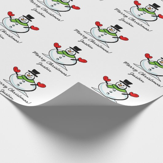 パーソナライズなメリークリスマスのかわいく白い雪だるま ラッピングペーパー (角)