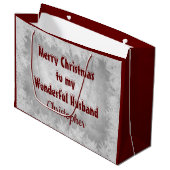 パーソナライズなメリークリスマスの夫 ラージペーパーバッグ (正面アングル)