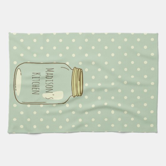 パーソナライズなメーソンジャーの台所タオルの水玉模様 キッチンタオル (横)