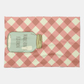 パーソナライズなメーソンジャーの台所タオルの赤のギンガム キッチンタオル (横)