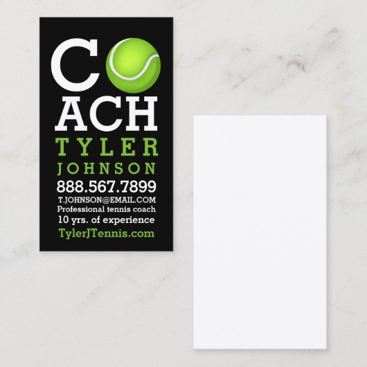 パーソナライズなモダンおよびおもしろいのテニスコーチ 名刺 (正面/裏面)