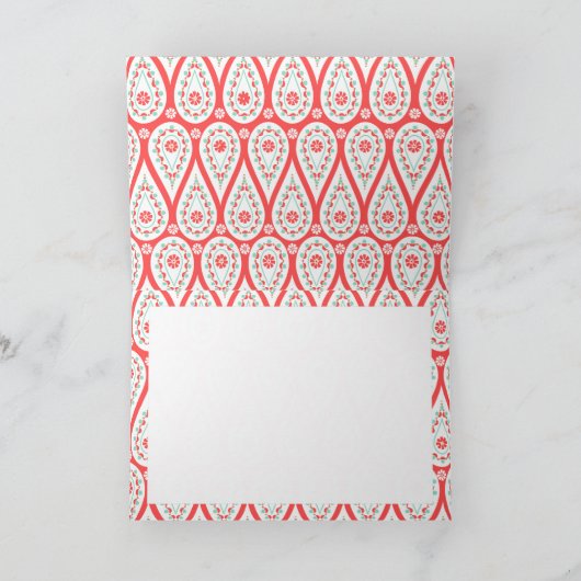 パーソナライズなモダンでエレガントなダマスク織の珊瑚のペイズリー ノートカード (内部)