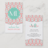 パーソナライズなモダンでエレガントなダマスク織の珊瑚のペイズリー 名刺 (正面/裏面)