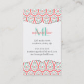 パーソナライズなモダンでエレガントなダマスク織の珊瑚のペイズリー 名刺 (裏面)