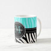 パーソナライズなモダンでガーリーで黒い水のシマウマのプリント コーヒーマグカップ (正面右)