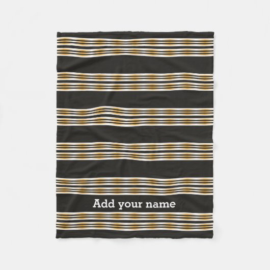 パーソナライズなモダンで黒い金ゴールドの白のストライプ フリースブランケット (正面)